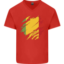 Torn Mali Flag Malian Day Football Mens V-Neck Cotton T-Shirt Red