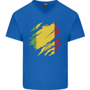 Torn Mali Flag Malian Day Football Mens V-Neck Cotton T-Shirt Royal Blue