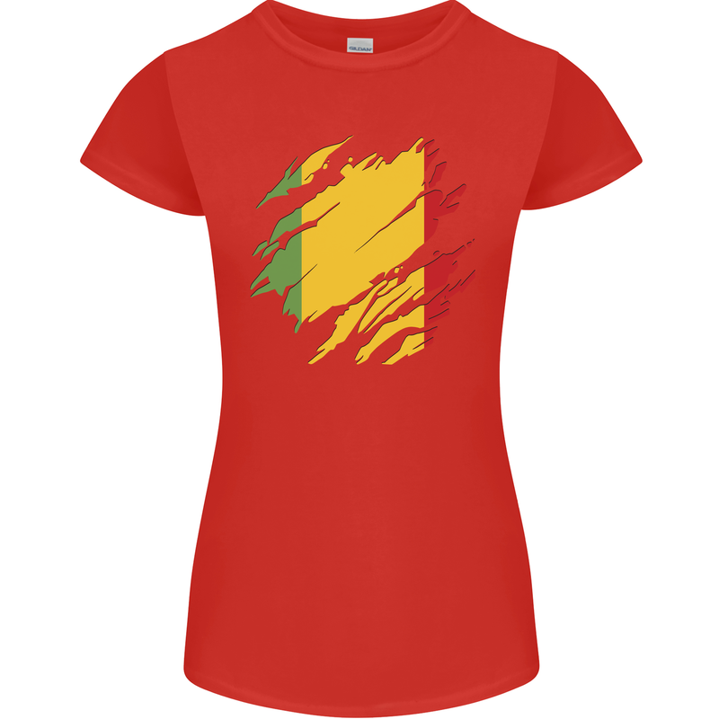 Torn Mali Flag Malian Day Football Womens Petite Cut T-Shirt Red