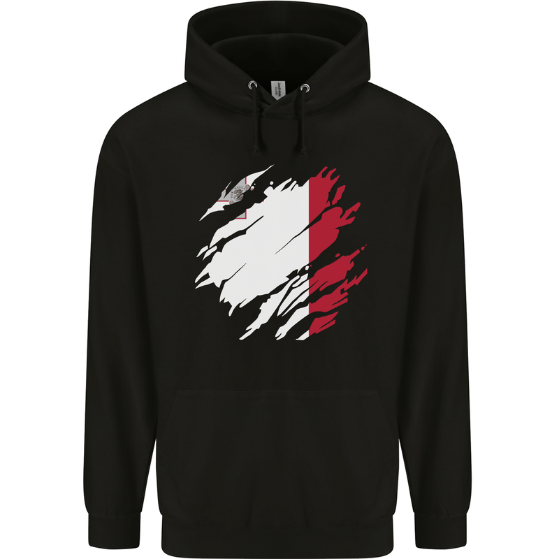 Torn Malta Flag Maltese Day Football Childrens Kids Hoodie Black