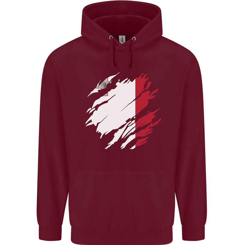 Torn Malta Flag Maltese Day Football Childrens Kids Hoodie Maroon