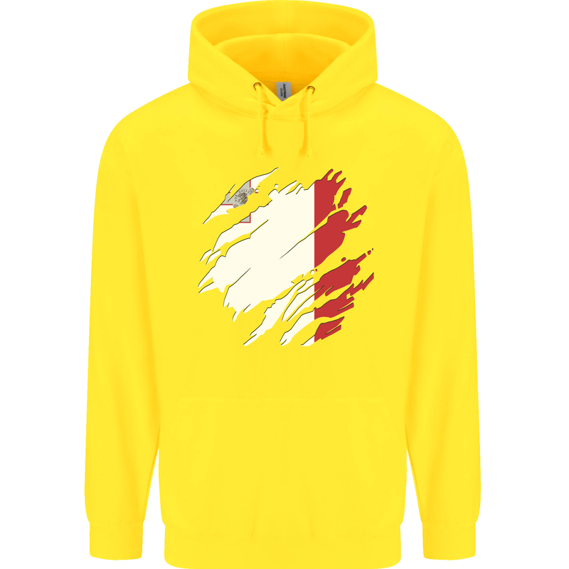 Torn Malta Flag Maltese Day Football Childrens Kids Hoodie Yellow