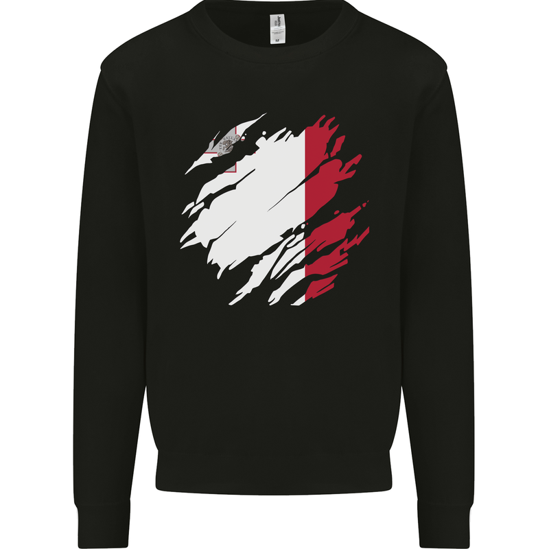 Torn Malta Flag Maltese Day Football Kids Sweatshirt Jumper Black