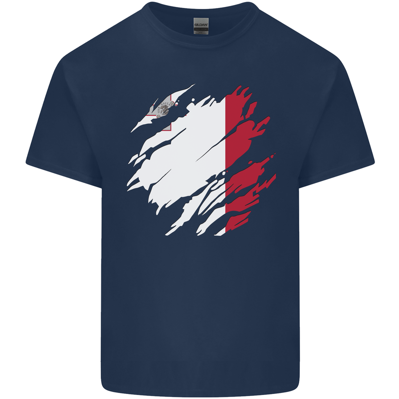 Torn Malta Flag Maltese Day Football Kids T-Shirt Childrens Navy Blue