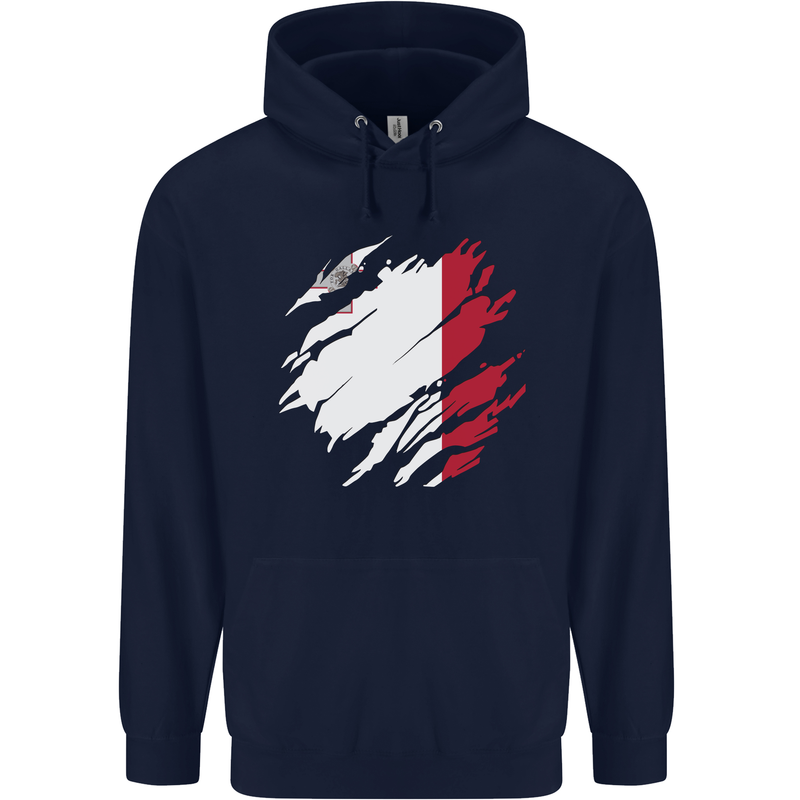 Torn Malta Flag Maltese Day Football Mens 80% Cotton Hoodie Navy Blue