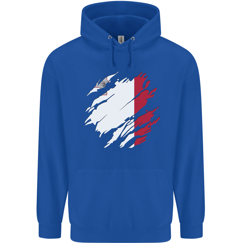 Torn Malta Flag Maltese Day Football Mens 80% Cotton Hoodie Royal Blue
