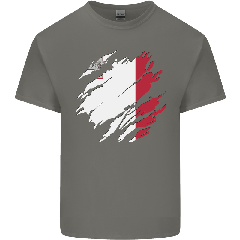 Torn Malta Flag Maltese Day Football Mens Cotton T-Shirt Tee Top Charcoal