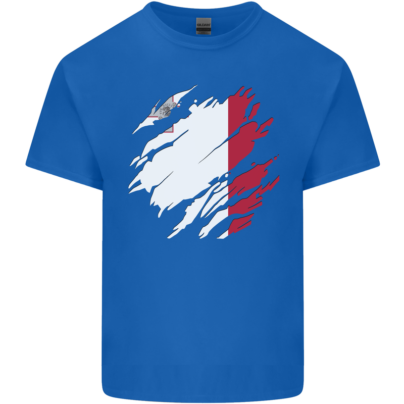 Torn Malta Flag Maltese Day Football Mens Cotton T-Shirt Tee Top Royal Blue