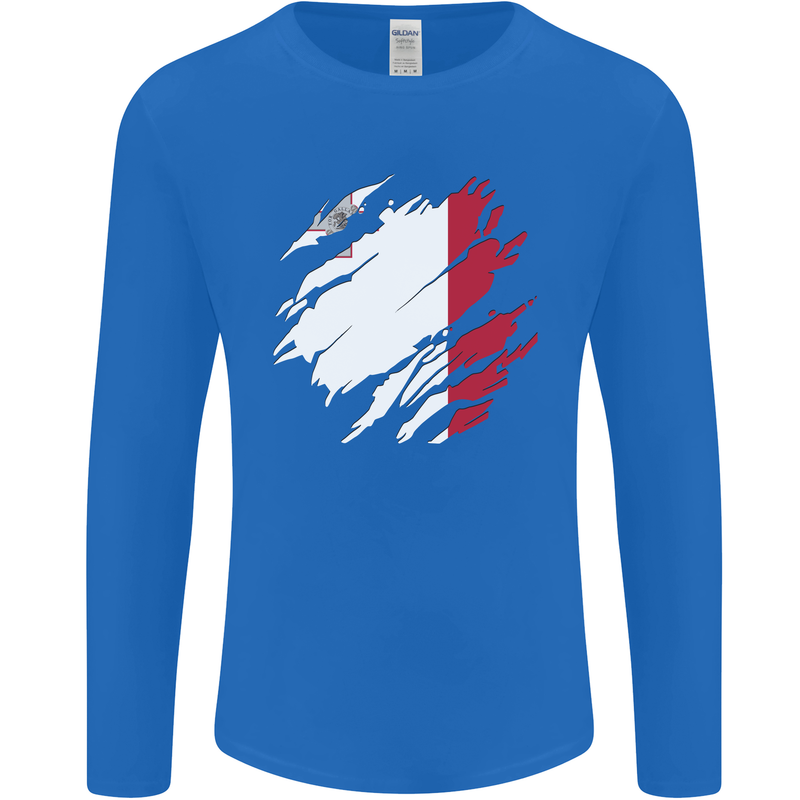 Torn Malta Flag Maltese Day Football Mens Long Sleeve T-Shirt Royal Blue