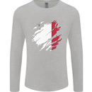 Torn Malta Flag Maltese Day Football Mens Long Sleeve T-Shirt Sports Grey