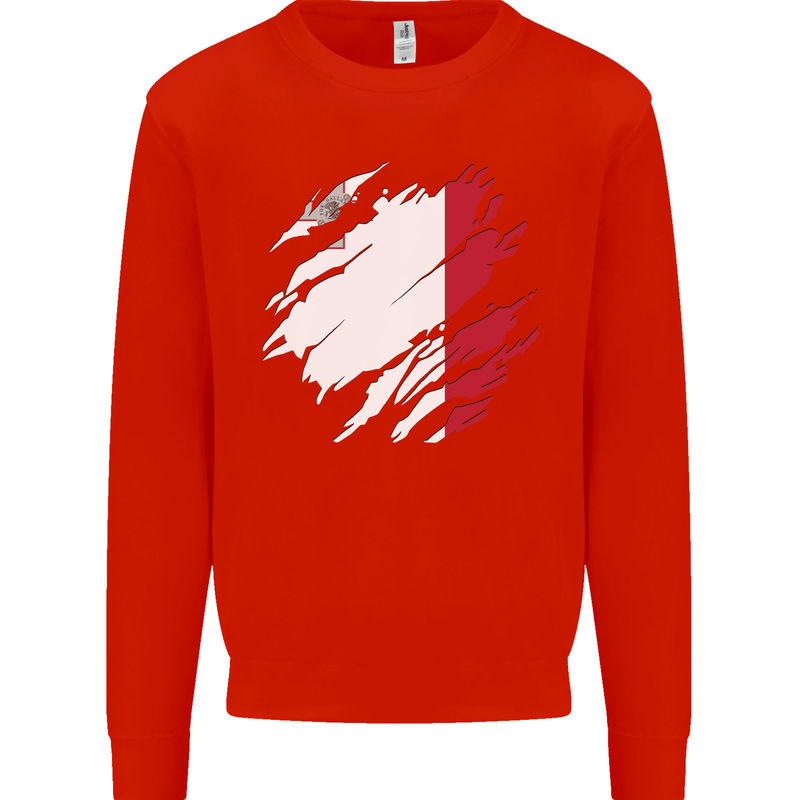 Torn Malta Flag Maltese Day Football Mens Sweatshirt Jumper Bright Red