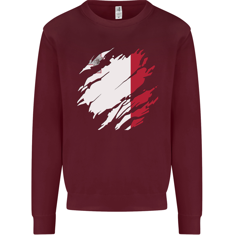 Torn Malta Flag Maltese Day Football Mens Sweatshirt Jumper Maroon