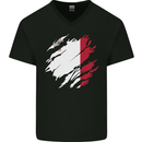 Torn Malta Flag Maltese Day Football Mens V-Neck Cotton T-Shirt Black