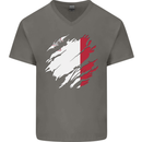 Torn Malta Flag Maltese Day Football Mens V-Neck Cotton T-Shirt Charcoal