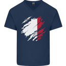 Torn Malta Flag Maltese Day Football Mens V-Neck Cotton T-Shirt Navy Blue