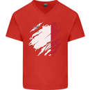 Torn Malta Flag Maltese Day Football Mens V-Neck Cotton T-Shirt Red