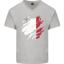Torn Malta Flag Maltese Day Football Mens V-Neck Cotton T-Shirt Sports Grey
