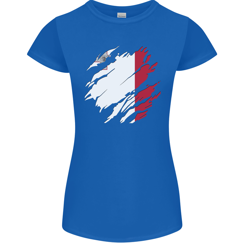 Torn Malta Flag Maltese Day Football Womens Petite Cut T-Shirt Royal Blue