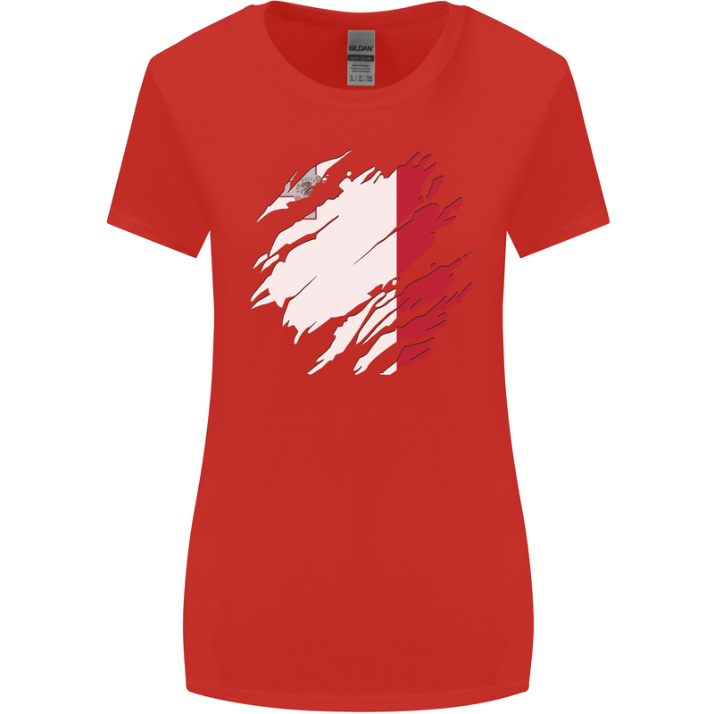 Torn Malta Flag Maltese Day Football Womens Wider Cut T-Shirt Red