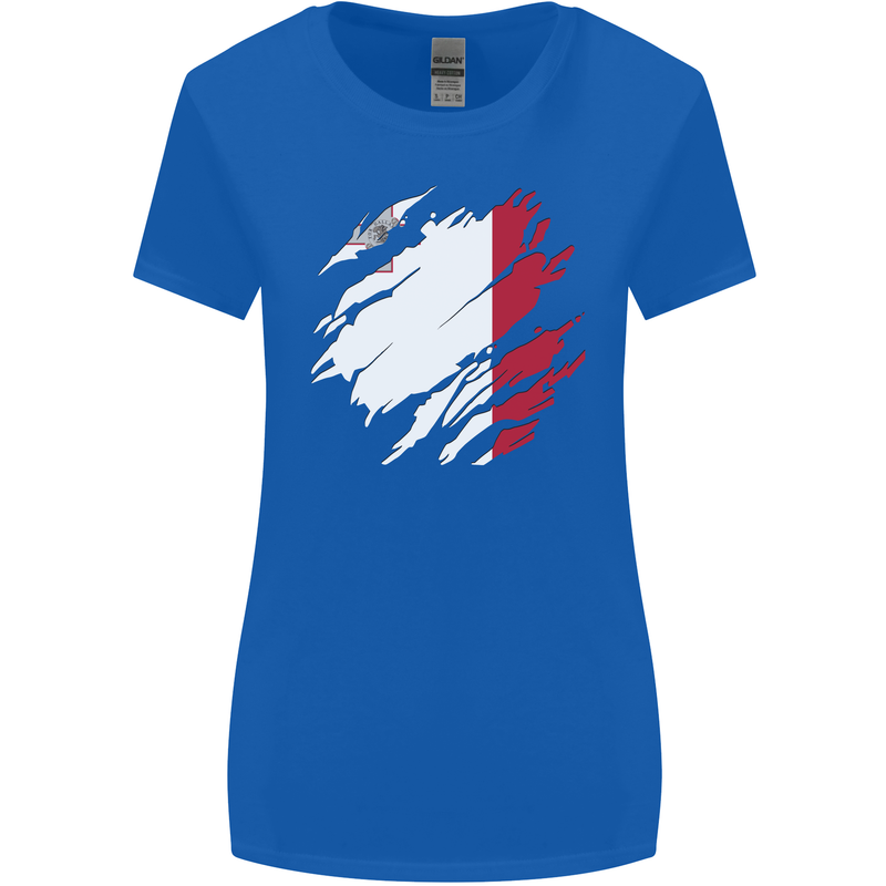 Torn Malta Flag Maltese Day Football Womens Wider Cut T-Shirt Royal Blue