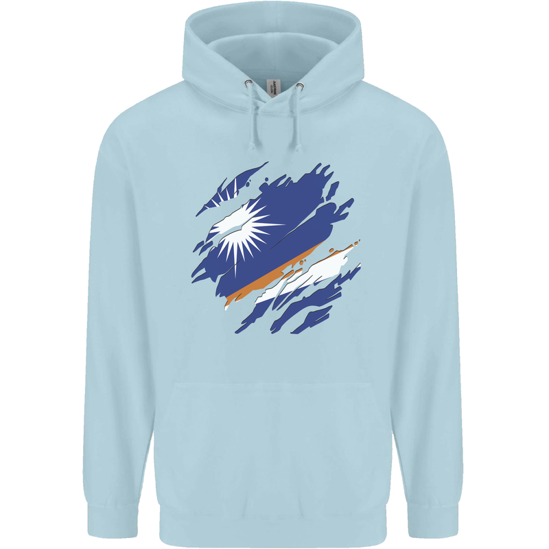 Torn Marshall Islands Flag Day Football Childrens Kids Hoodie Light Blue