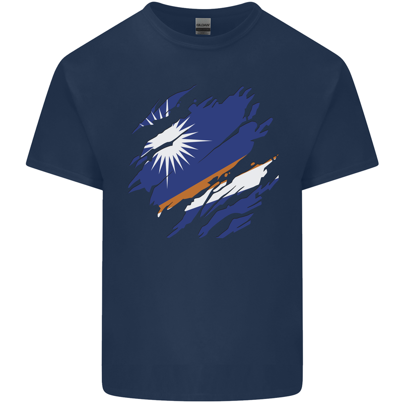 Torn Marshall Islands Flag Day Football Kids T-Shirt Childrens Navy Blue
