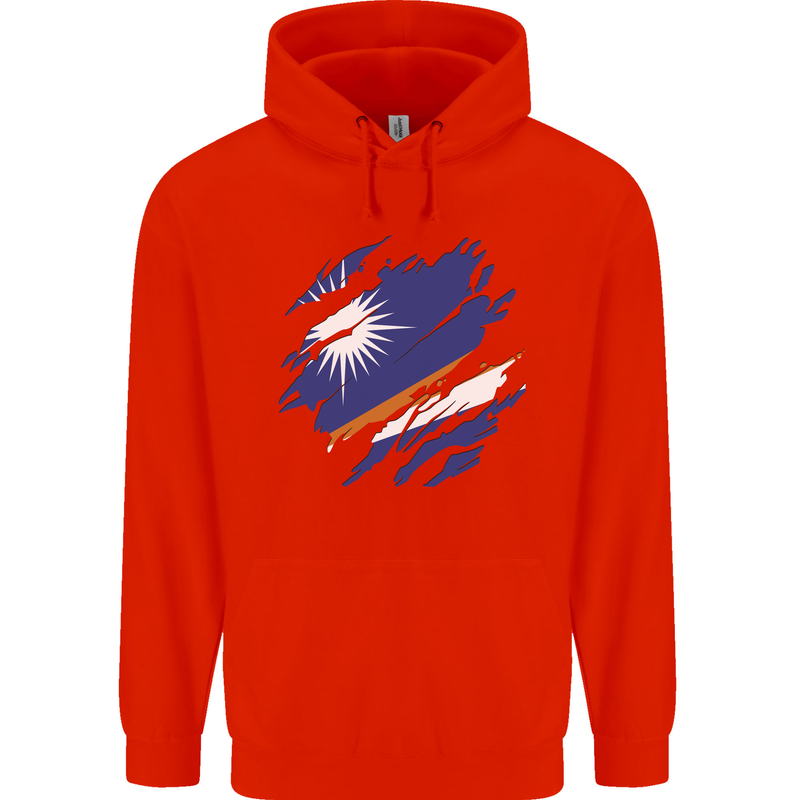 Torn Marshall Islands Flag Day Football Mens 80% Cotton Hoodie Bright Red