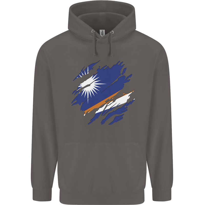 Torn Marshall Islands Flag Day Football Mens 80% Cotton Hoodie Charcoal
