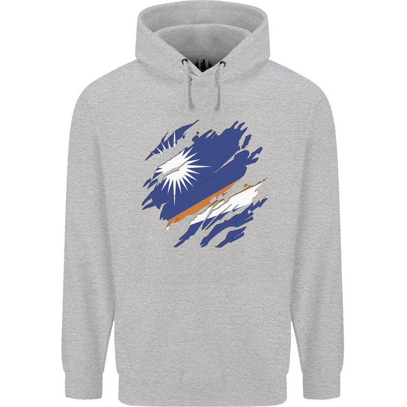 Torn Marshall Islands Flag Day Football Mens 80% Cotton Hoodie Sports Grey
