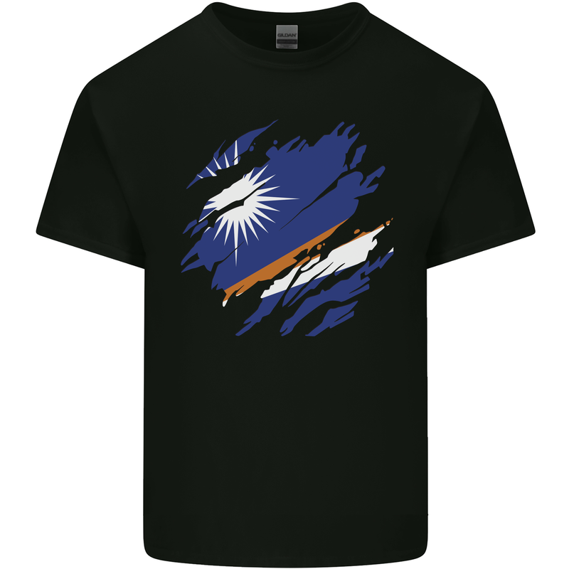 Torn Marshall Islands Flag Day Football Mens Cotton T-Shirt Tee Top Black