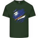 Torn Marshall Islands Flag Day Football Mens Cotton T-Shirt Tee Top Forest Green