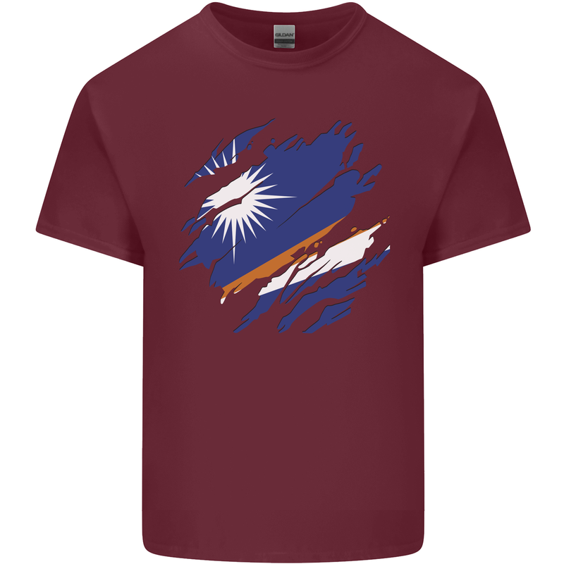 Torn Marshall Islands Flag Day Football Mens Cotton T-Shirt Tee Top Maroon
