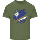 Torn Marshall Islands Flag Day Football Mens Cotton T-Shirt Tee Top Military Green