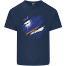 Torn Marshall Islands Flag Day Football Mens Cotton T-Shirt Tee Top Navy Blue