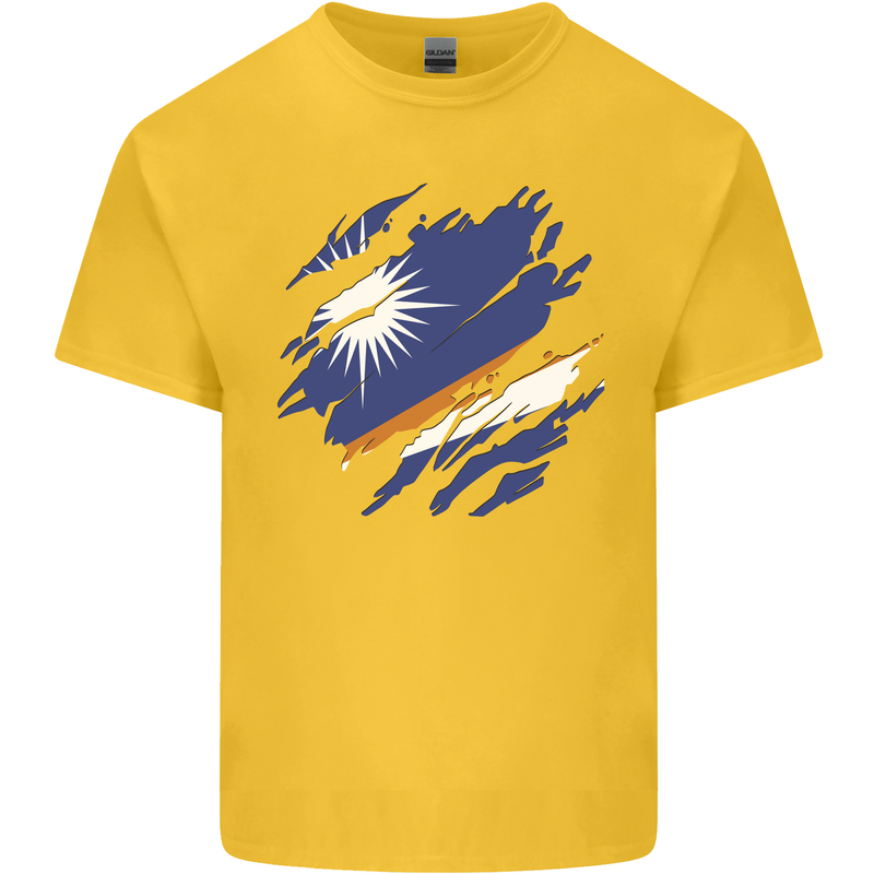 Torn Marshall Islands Flag Day Football Mens Cotton T-Shirt Tee Top Yellow