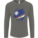Torn Marshall Islands Flag Day Football Mens Long Sleeve T-Shirt Charcoal