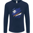 Torn Marshall Islands Flag Day Football Mens Long Sleeve T-Shirt Navy Blue