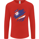 Torn Marshall Islands Flag Day Football Mens Long Sleeve T-Shirt Red