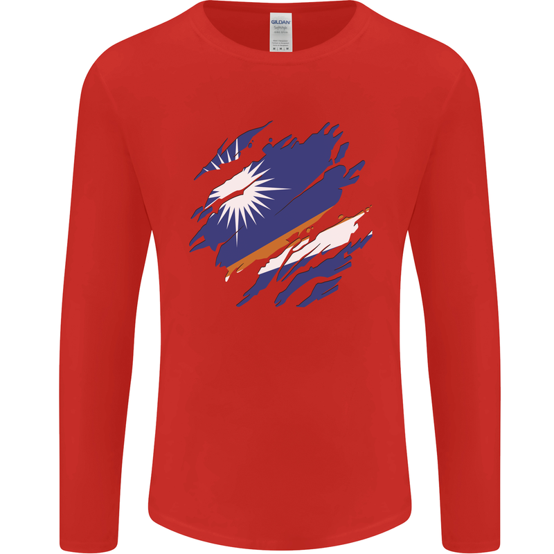 Torn Marshall Islands Flag Day Football Mens Long Sleeve T-Shirt Red