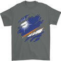 Torn Marshall Islands Flag Day Football Mens T-Shirt 100% Cotton Charcoal