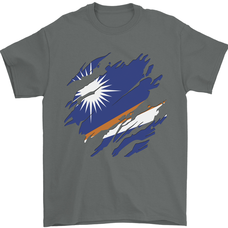 Torn Marshall Islands Flag Day Football Mens T-Shirt 100% Cotton Charcoal