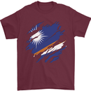 Torn Marshall Islands Flag Day Football Mens T-Shirt 100% Cotton Maroon