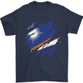 Torn Marshall Islands Flag Day Football Mens T-Shirt 100% Cotton Navy Blue