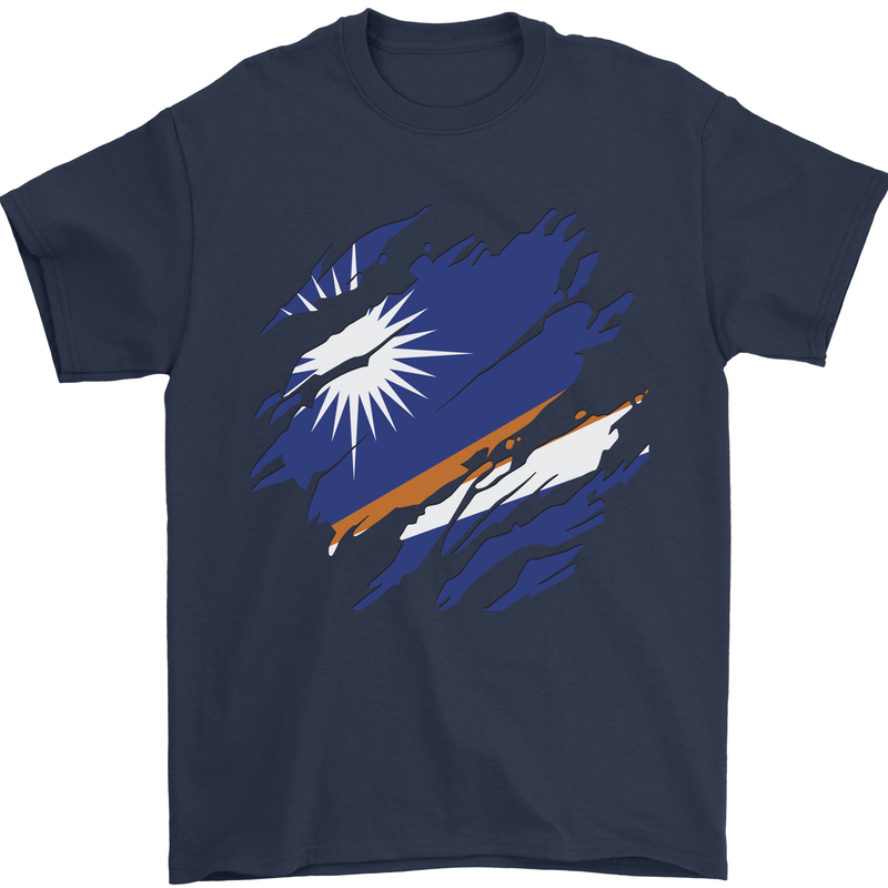 Torn Marshall Islands Flag Day Football Mens T-Shirt 100% Cotton Navy Blue