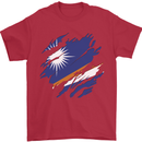 Torn Marshall Islands Flag Day Football Mens T-Shirt 100% Cotton Red