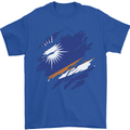 Torn Marshall Islands Flag Day Football Mens T-Shirt 100% Cotton Royal Blue