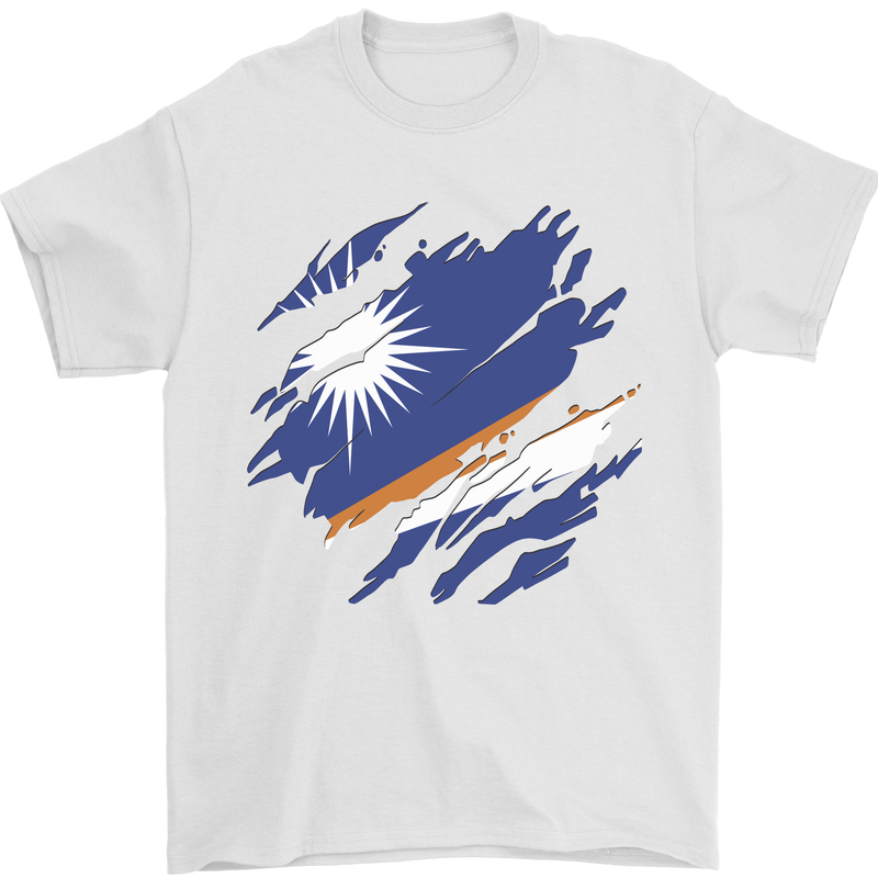 Torn Marshall Islands Flag Day Football Mens T-Shirt 100% Cotton White