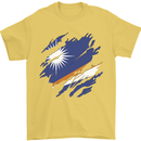 Torn Marshall Islands Flag Day Football Mens T-Shirt 100% Cotton Yellow