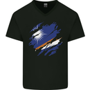 Torn Marshall Islands Flag Day Football Mens V-Neck Cotton T-Shirt Black