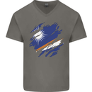 Torn Marshall Islands Flag Day Football Mens V-Neck Cotton T-Shirt Charcoal